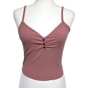 Y2K Bozzolo Ribbed Crop Cami Dusty Mauve Button Front Spaghetti Strap Sz M
